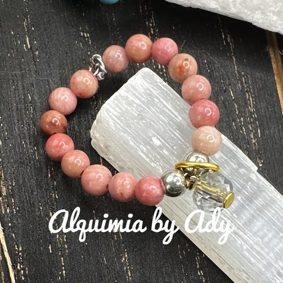 Rhodonite infinity band beaded gem ring - Picture 1 of 3